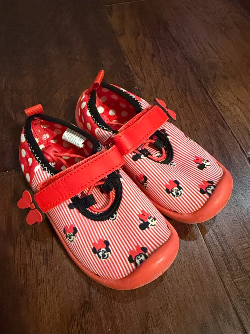 Disney Minnie Mouse Red and White Striped Water Shoes with Heart Charm